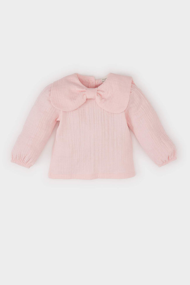 Baby Girl Large Collar Muslin Long Sleeve Shirt Hover Image