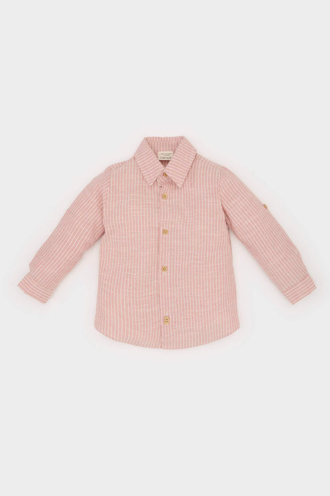 Baby Boy Shirt Collar Flam Poplin Long Sleeve Shirt Hover Image