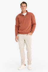 Relax Fit Stand Collar Zippered Basic Plain Thick Sweatshirt