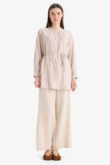 Relax Fit Striped Long Sleeve Lace-Up Shirt Tunic