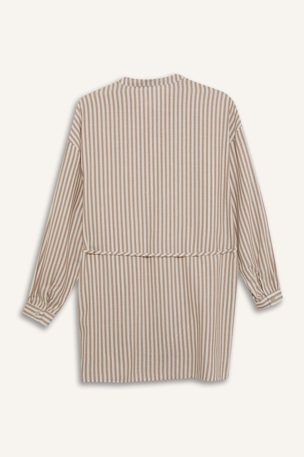 Relax Fit Striped Long Sleeve Lace-Up Shirt Tunic