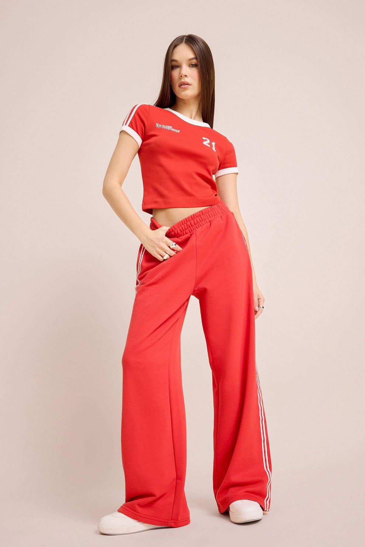 Cool Wide Leg Sweatpants Basic Plain Elastic Waist Wide Leg