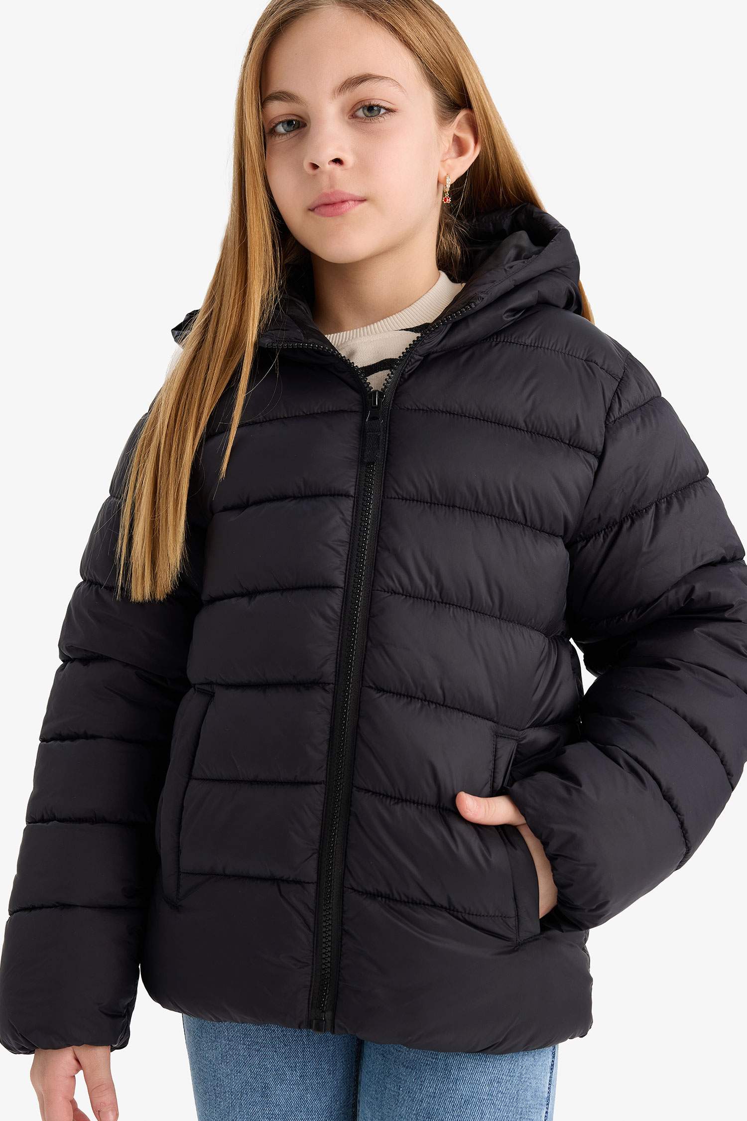 Girls Waterproof Hooded Zippered Puffer Coat