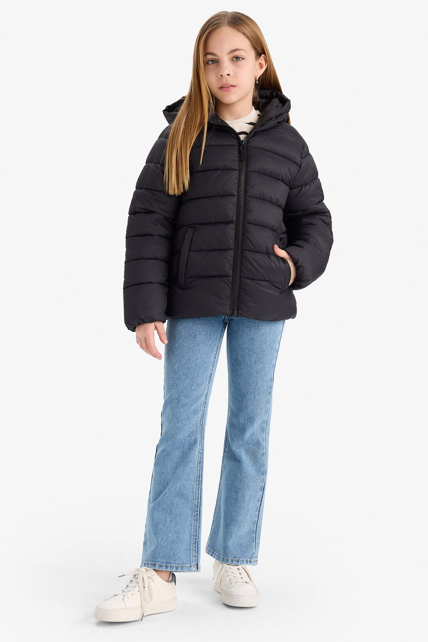 Girls Waterproof Hooded Zippered Puffer Coat
