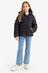 Girls Waterproof Hooded Zippered Puffer Coat