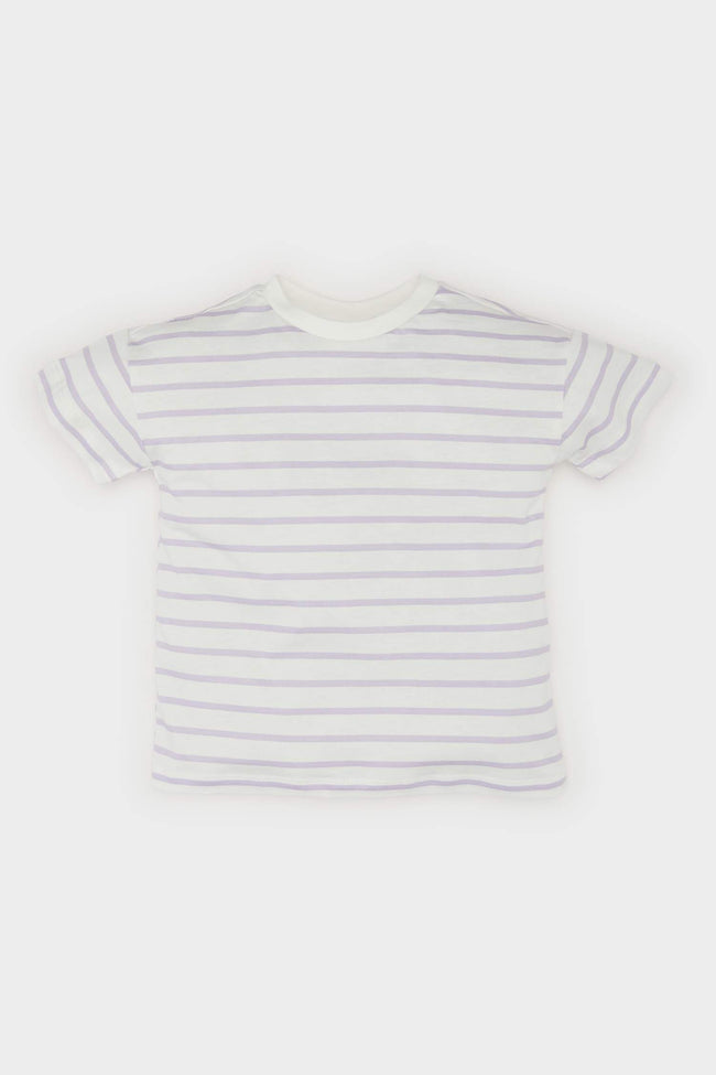 Girl Baby Bike Collar Striped Short Sleeve T-Shirt Main Image