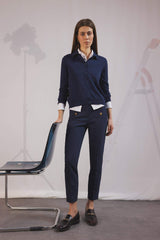 Skinny Fit High Waist Pocket Buttoned Plain Leg Fabric Pants