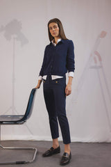 Skinny Fit High Waist Pocket Buttoned Plain Leg Fabric Pants