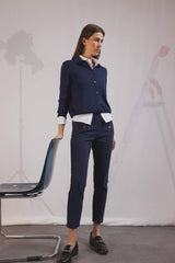 Skinny Fit High Waist Pocket Buttoned Plain Leg Fabric Pants