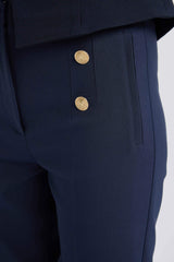 Skinny Fit High Waist Pocket Buttoned Plain Leg Fabric Pants