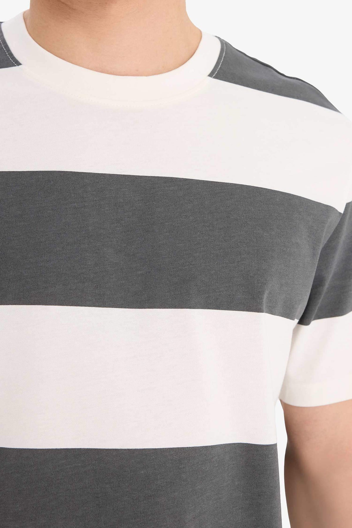 100% Cotton Regular Fit Crew Neck Striped Short Sleeve T-Shirt