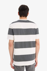 100% Cotton Regular Fit Crew Neck Striped Short Sleeve T-Shirt