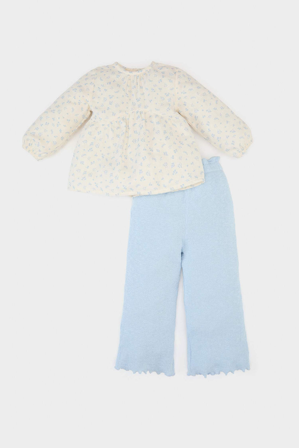 Girl Baby 2 Pcs Set Floral Muslin Long Sleeve Blouse Waist Wide Plenty Leg Pants