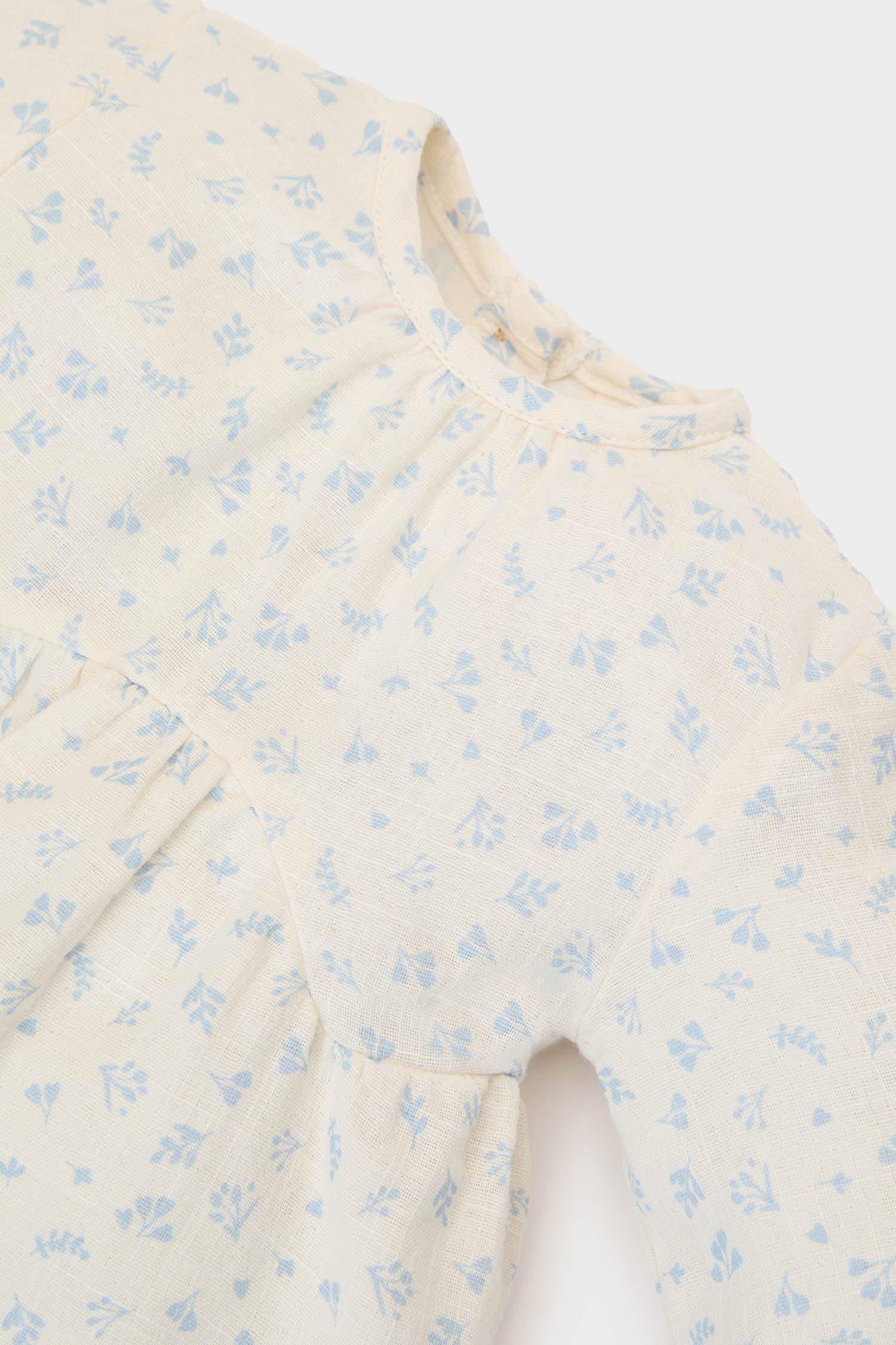 Girl Baby 2 Pcs Set Floral Muslin Long Sleeve Blouse Waist Wide Plenty Leg Pants