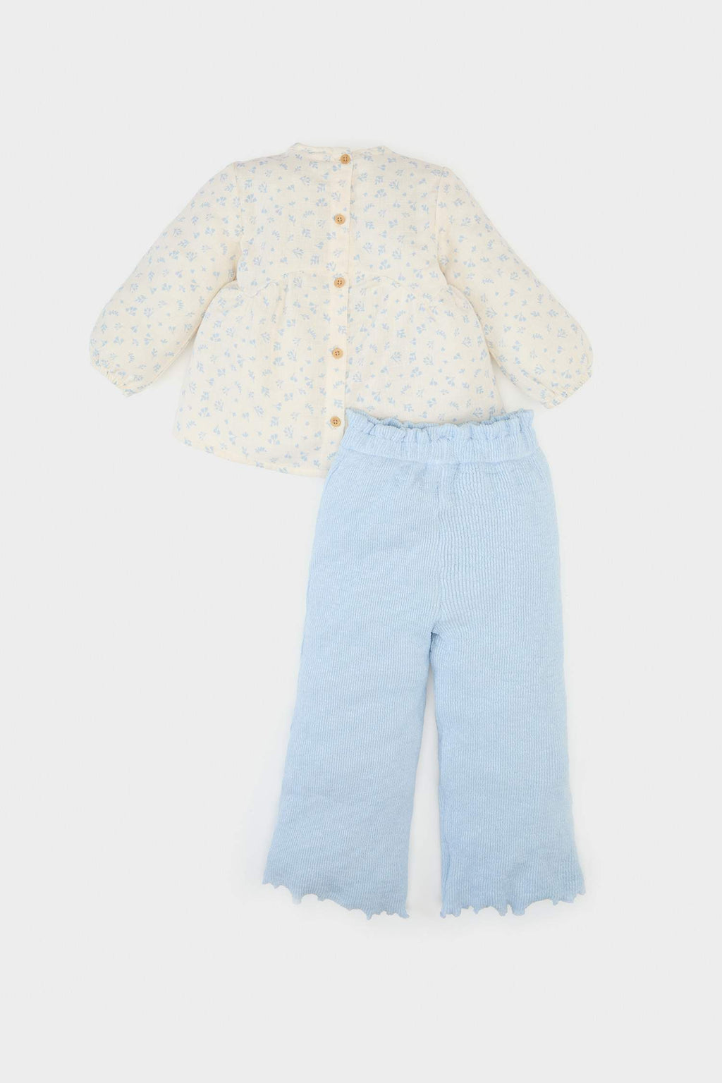 Girl Baby 2 Pcs Set Floral Muslin Long Sleeve Blouse Waist Wide Plenty Leg Pants