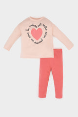 Girl Baby 2 Pcs Set Heart Printed Long Sleeve T-shirt Waist Rubber Bottom