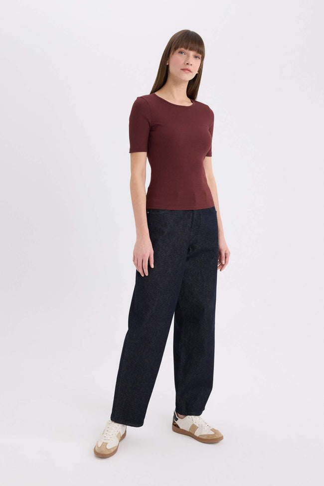 Slim Fit Slim Fit Crew Neck Corduroy Casual T-Shirt Main Image