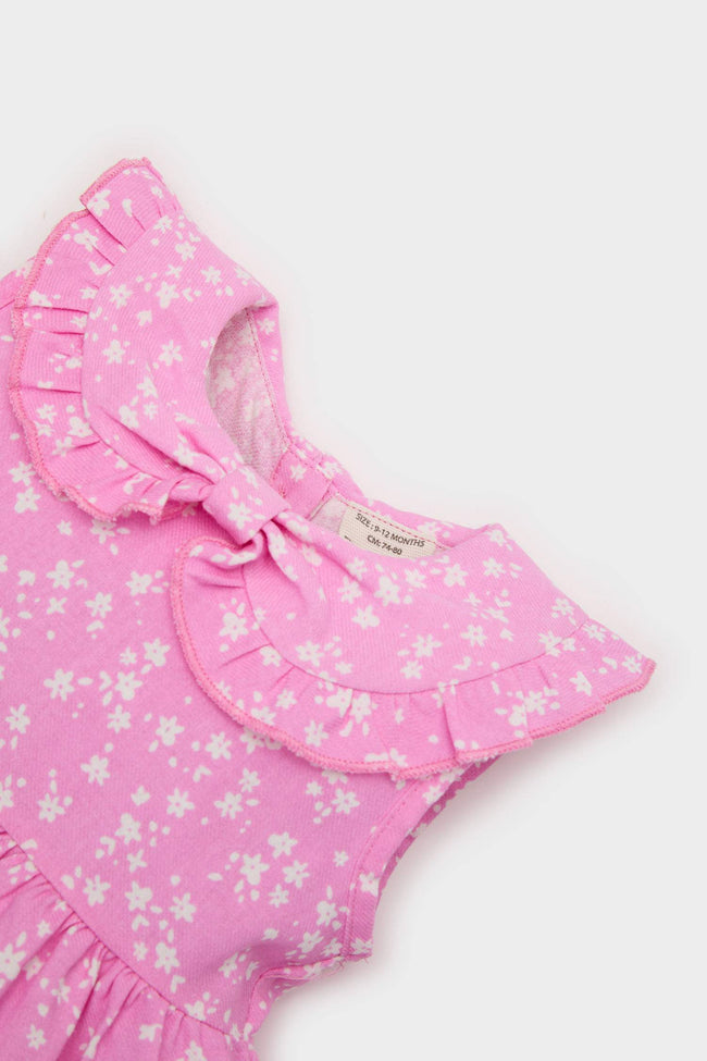 Baby Girl Floral Sleeveless Twill Dress Main Image