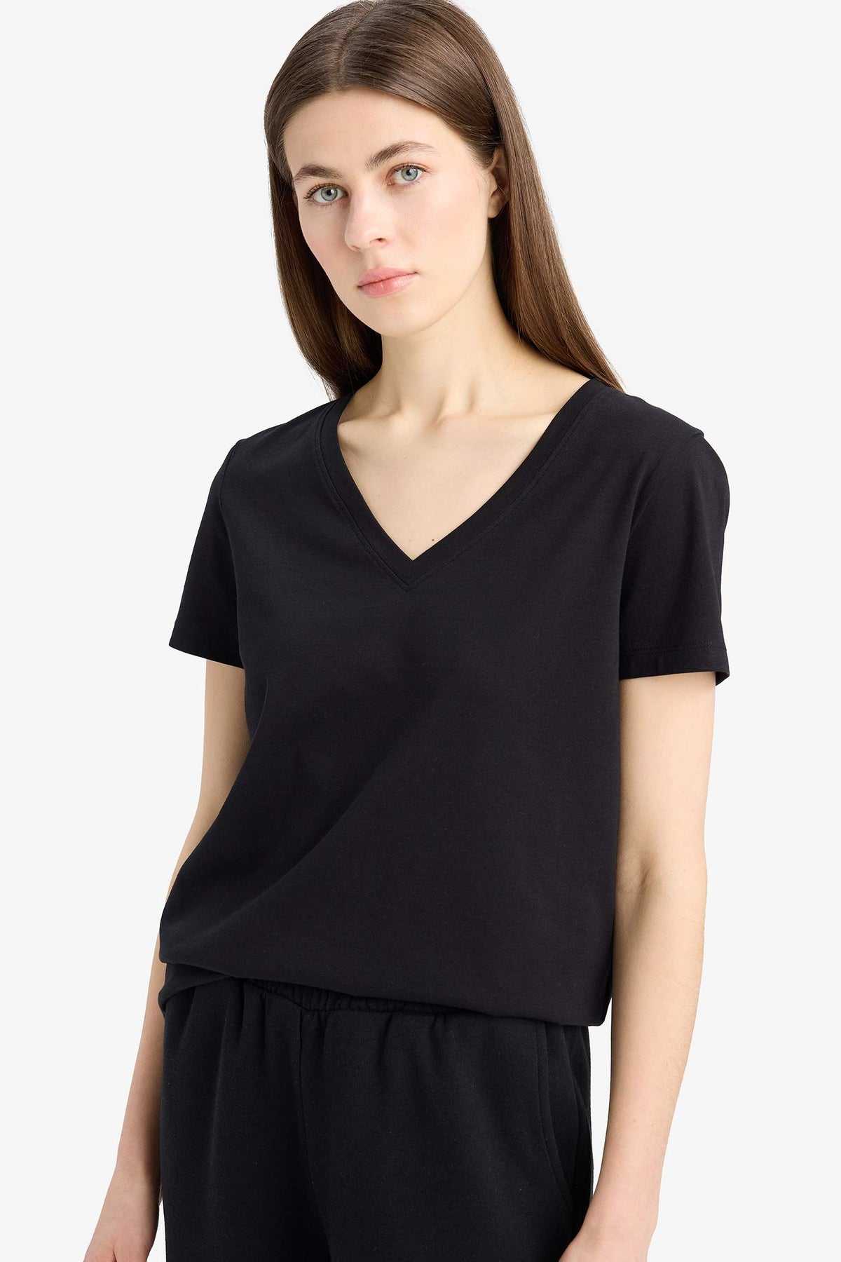 Regular Fit V Neck Basic Short Sleeve T-Shirt