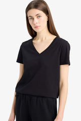 Regular Fit V Neck Basic Short Sleeve T-Shirt