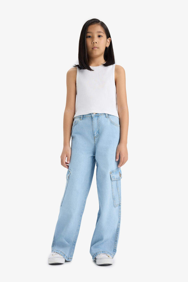 Girl's Wide Leg Cargo Wide Leg Jeans Hover Image