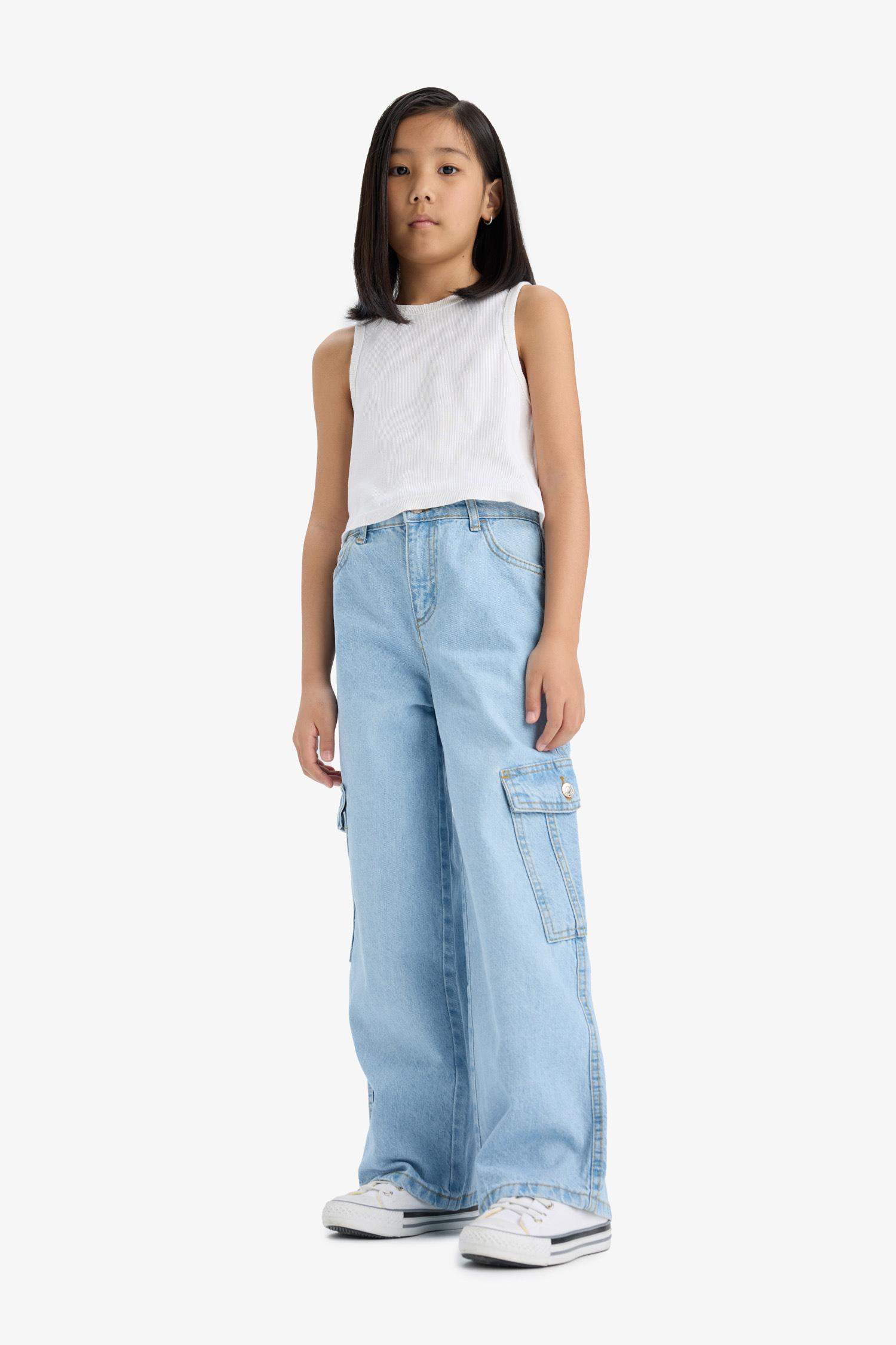 Girl's Wide Leg Cargo Wide Leg Jeans