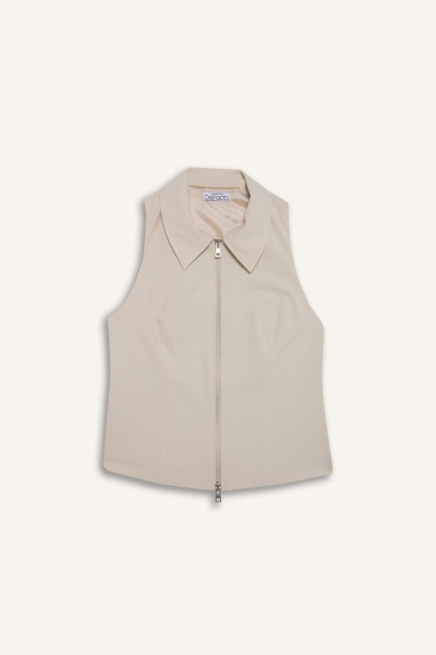 Polo Collar Zippered Woven Vest