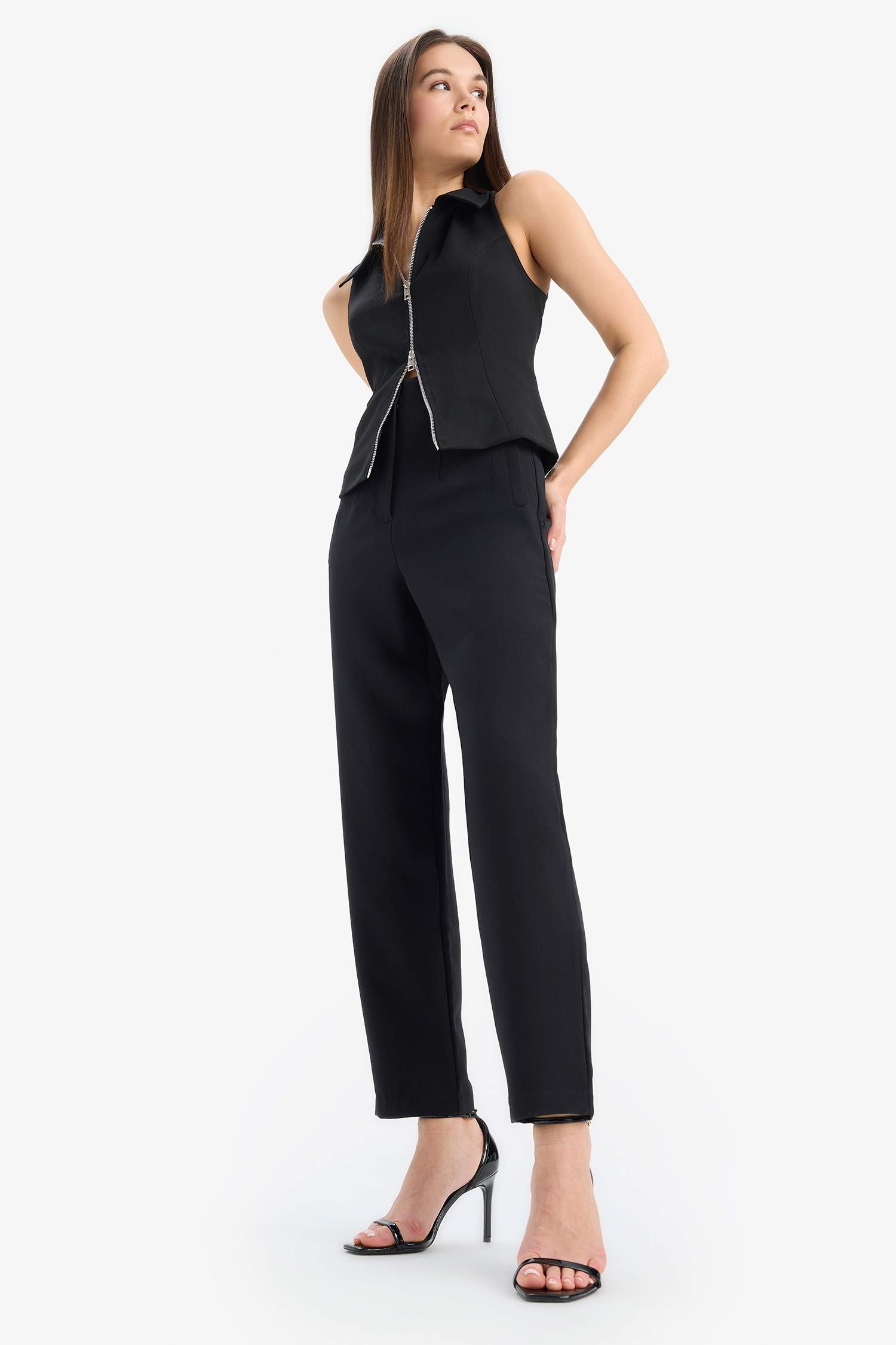 Polo Collar Zippered Woven Vest