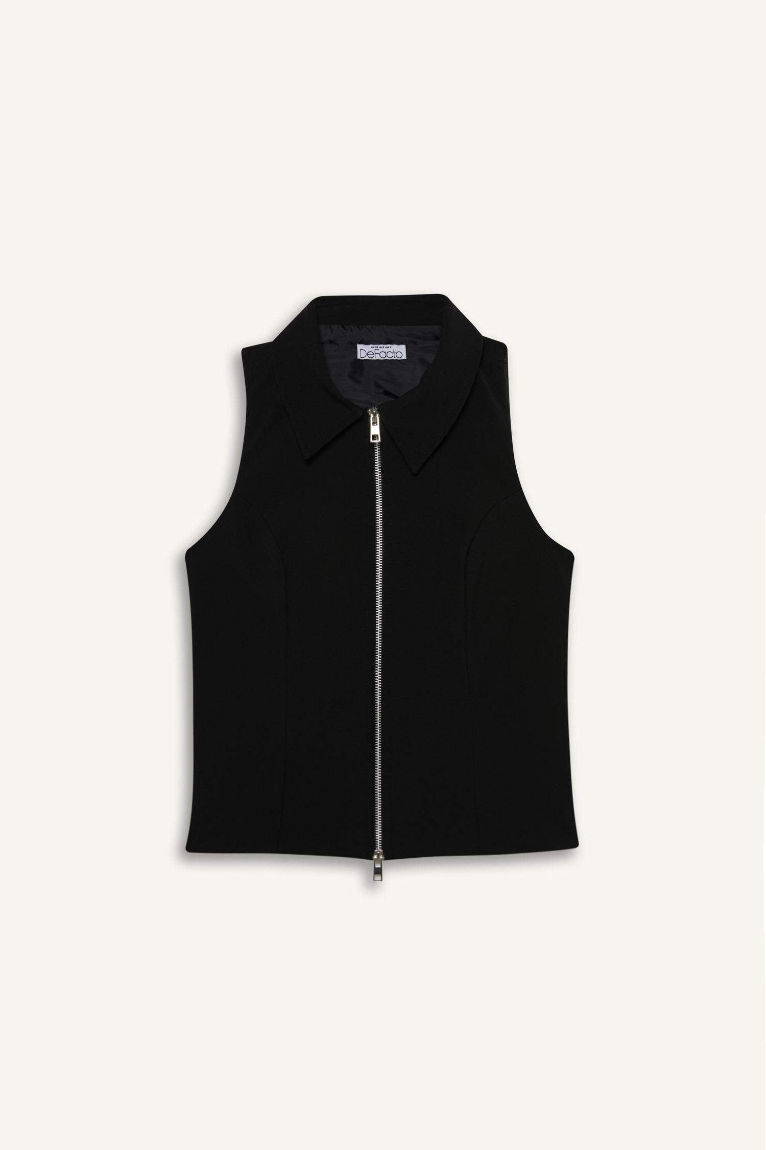 Polo Collar Zippered Woven Vest