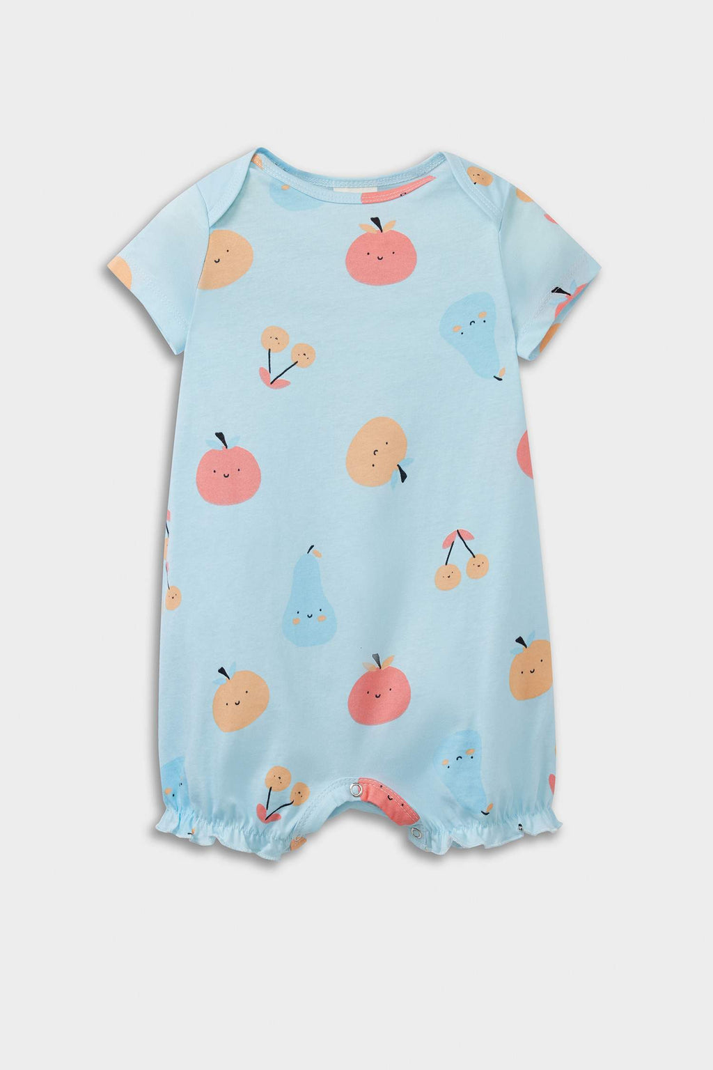 Baby Girl Newborn Fruit Patterned Combed Cotton Short Sleeve Jumpsuit