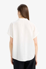 Comfort Fit Shirt Collar Basic Flat Short Sleeve Blouse