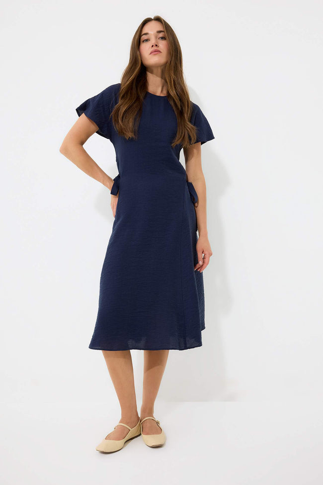 Crew Neck Bat Sleeve Basic Midi Dress Hover Image