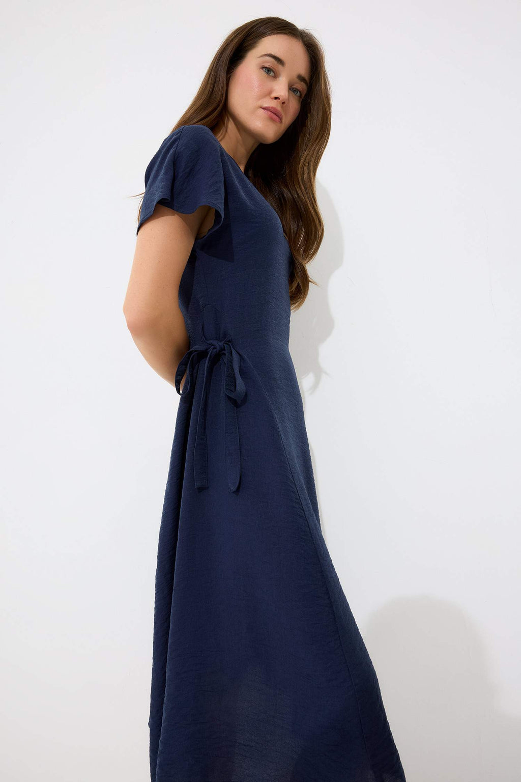Crew Neck Bat Sleeve Basic Midi Dress