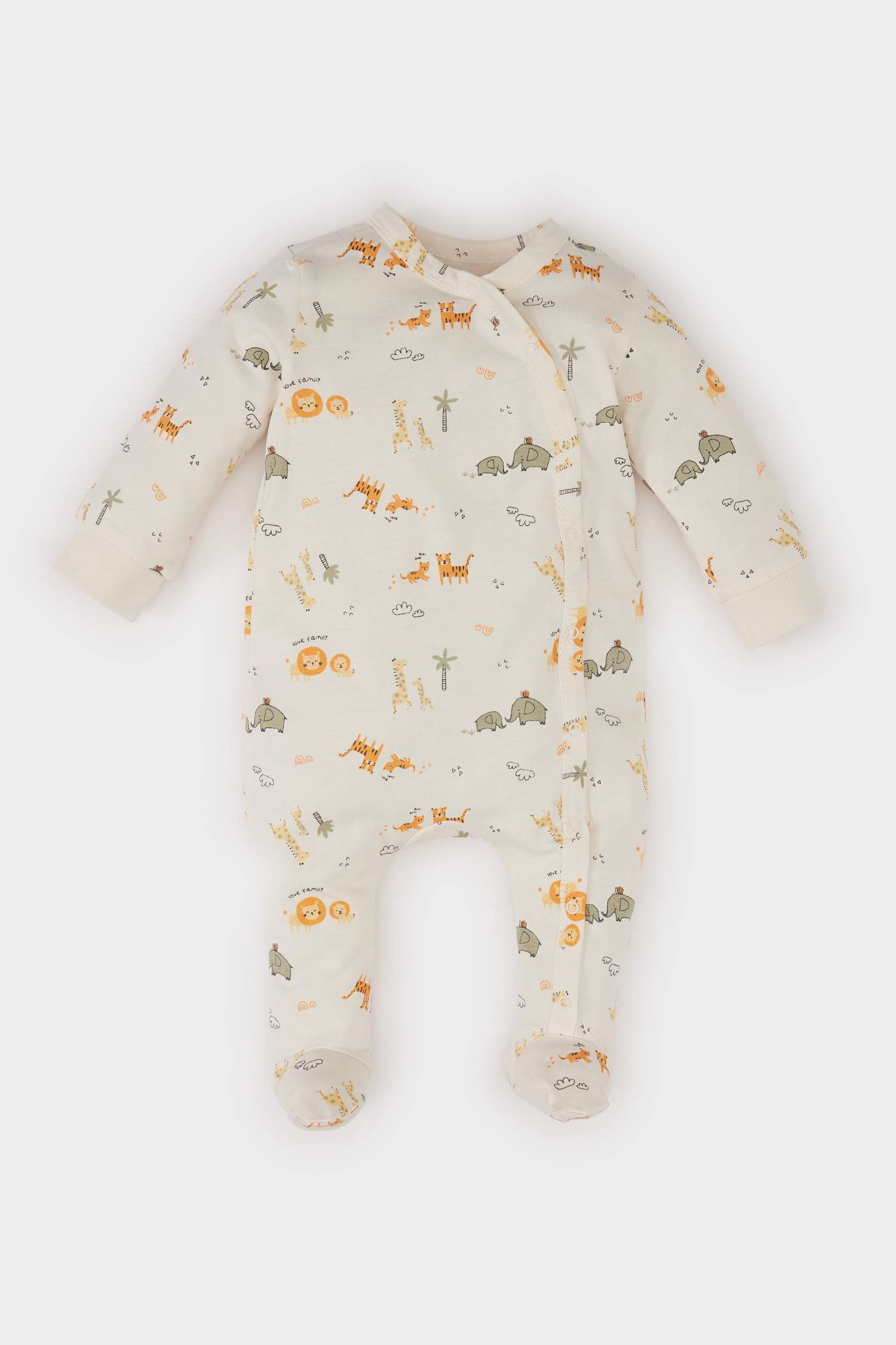 Boy Baby Newborn Safari Patterned Foot Long Sleeve Combo Coverall