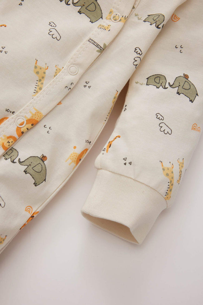 Boy Baby Newborn Safari Patterned Foot Long Sleeve Combo Coverall Hover Image