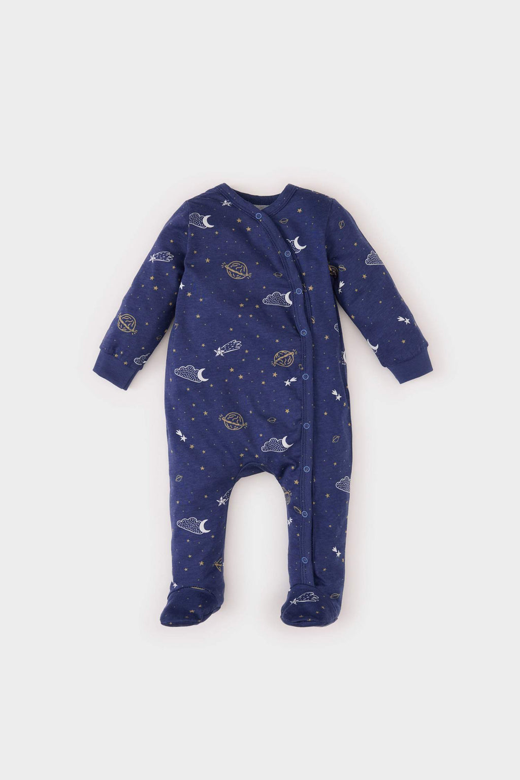 Male Baby Newborn Space Printed Long Sleeve Snap Combo Coverall