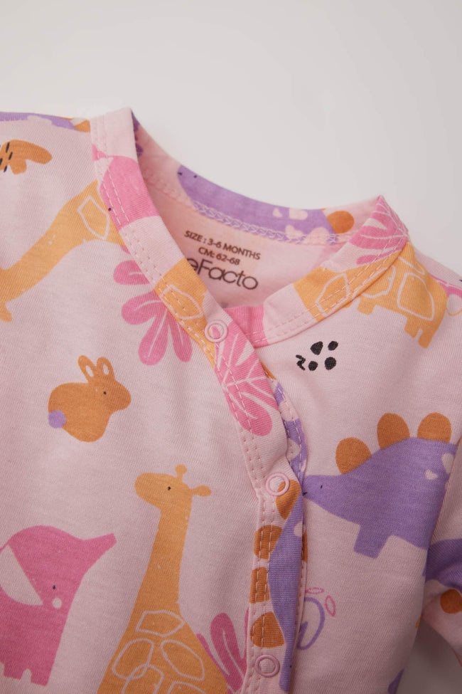 Girl Baby Newborn Dinosaur Patterned Footed Long Sleeve Combo Coverall Hover Image