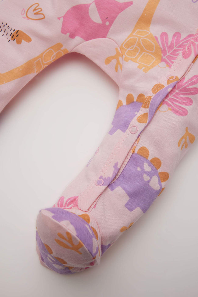 Girl Baby Newborn Dinosaur Patterned Footed Long Sleeve Combo Coverall Main Image