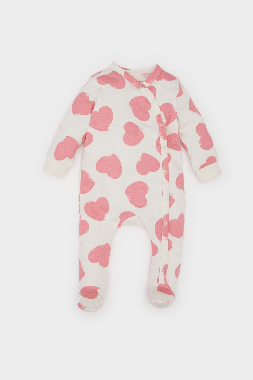 Baby Girl Newborn Heart Patterned Combo Long Sleeve Snap Jumpsuit