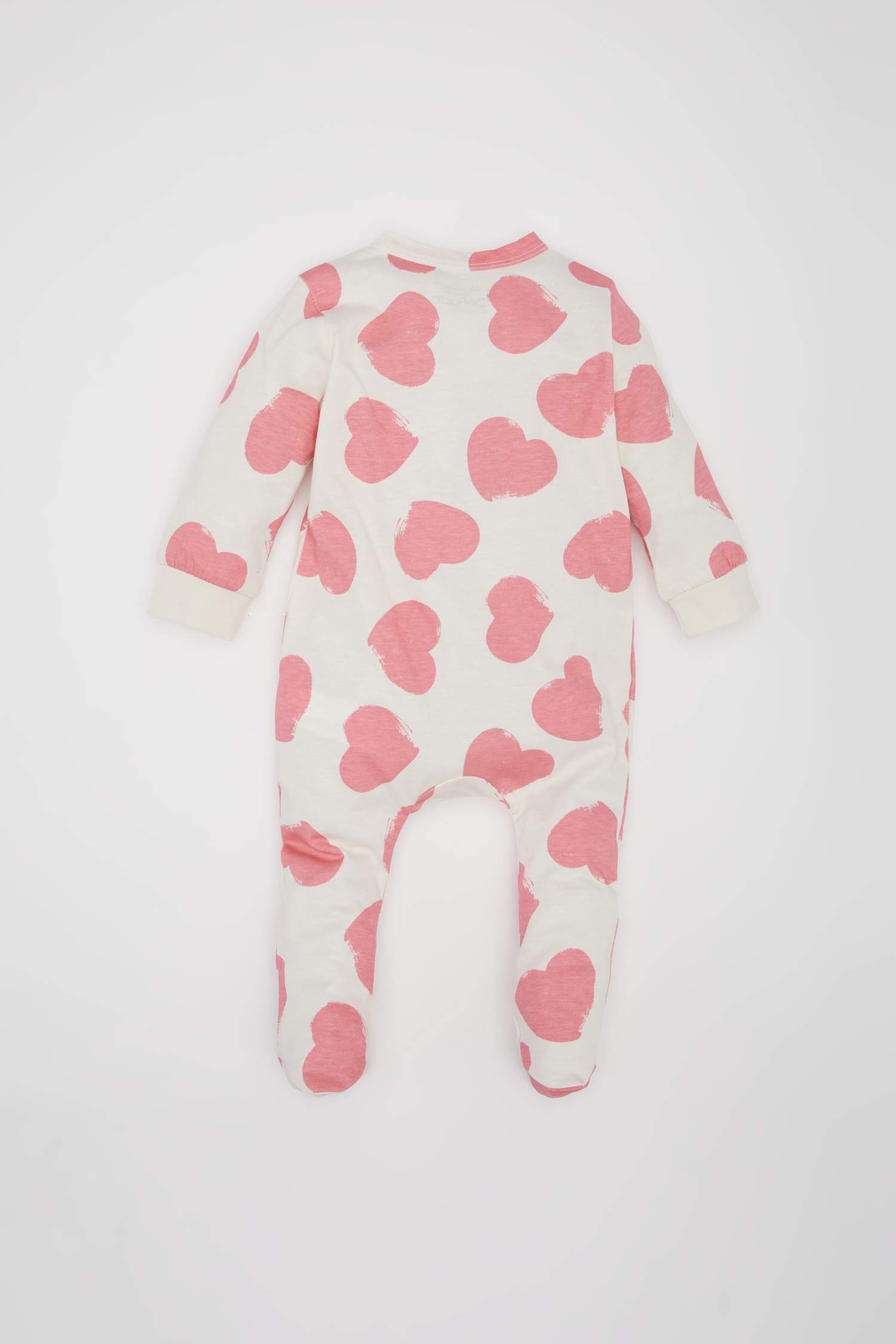 Baby Girl Newborn Heart Patterned Combo Long Sleeve Snap Jumpsuit