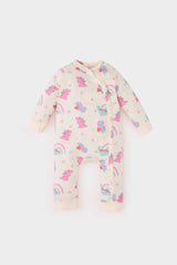 Baby Girl Newborn Dinosaur Printed Comb Long Sleeve Snap Jumpsuit