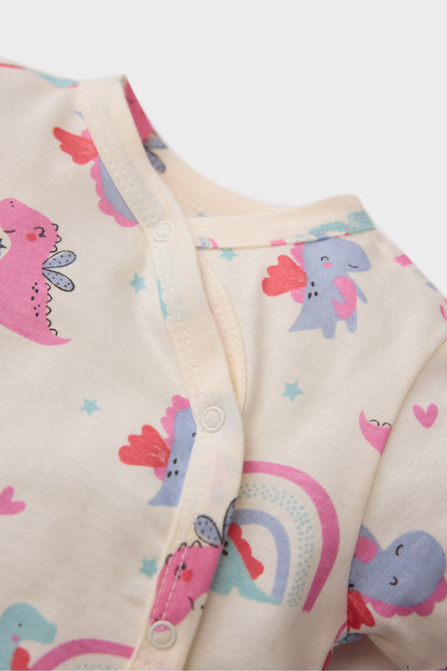 Baby Girl Newborn Dinosaur Printed Comb Long Sleeve Snap Jumpsuit Hover Image