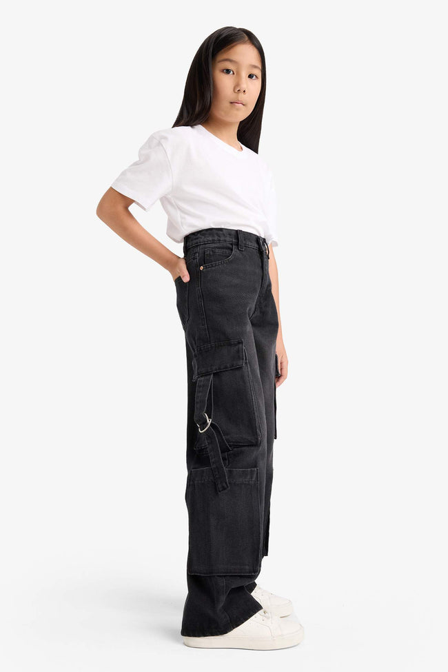 Girls Wide Leg Cargo Jeans Hover Image