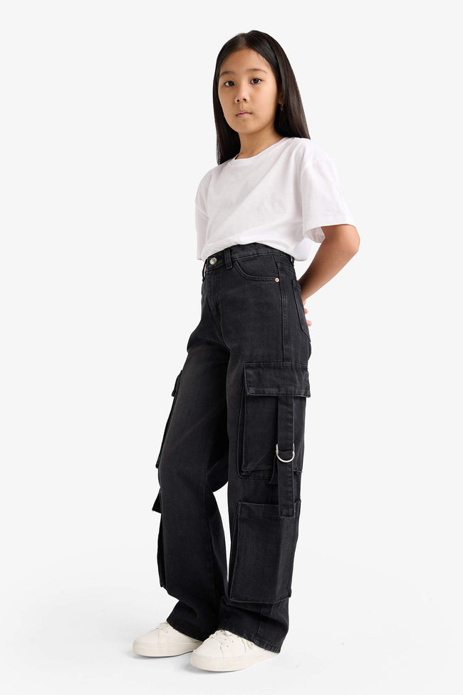 Girls Wide Leg Cargo Jeans Main Image