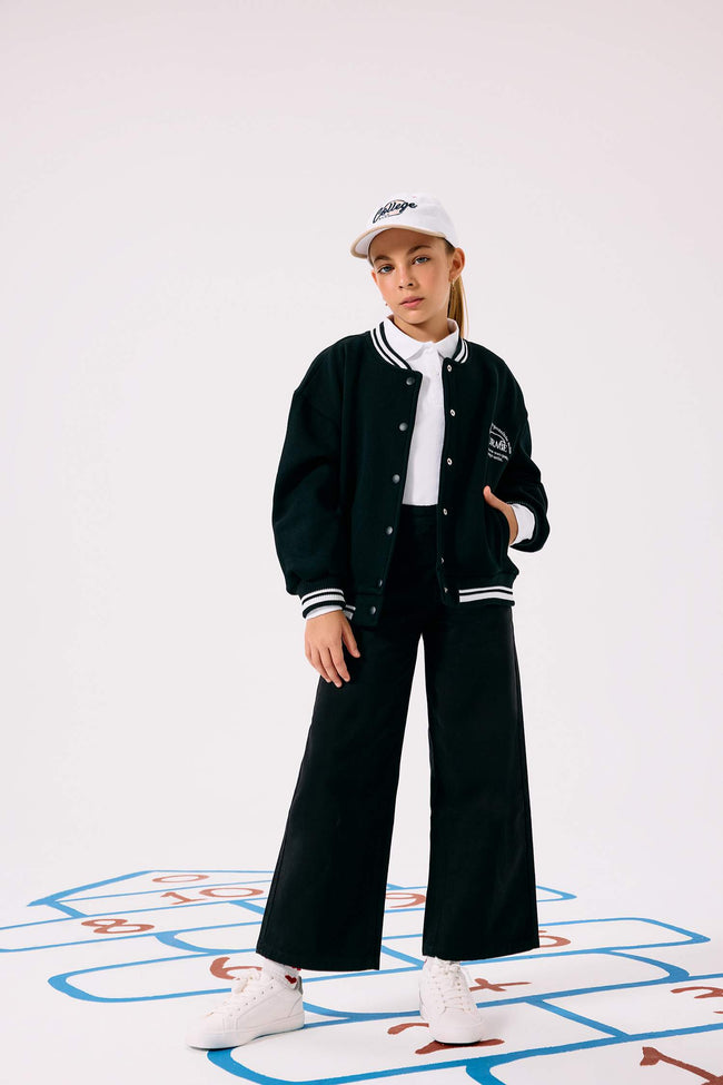 Girl's Wide Leg Cotton School Trousers Hover Image