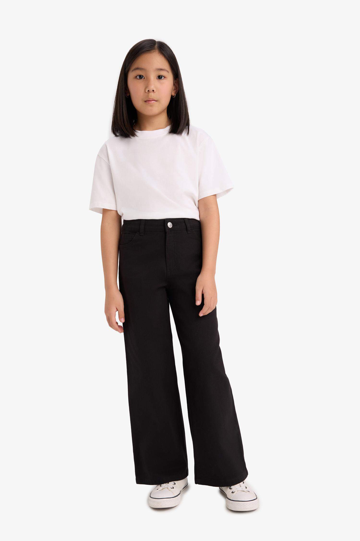 Girl's Wide Leg Cotton School Trousers