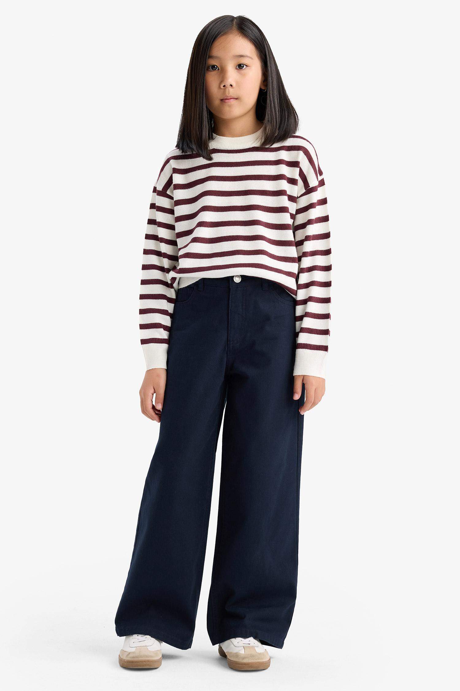 Girl's Wide Leg Cotton School Trousers
