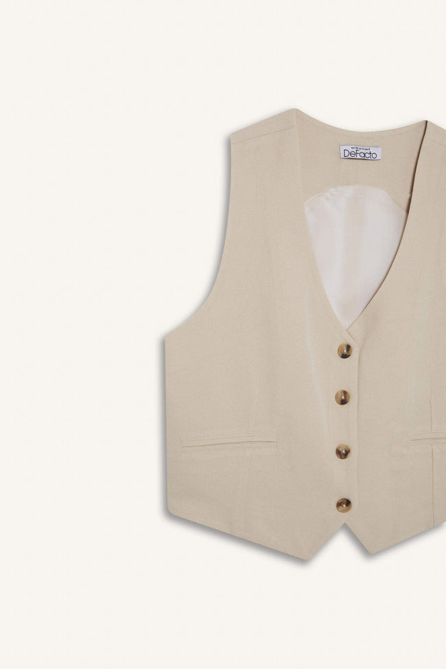 V Neck Linen Blend Blazer Vest Hover Image
