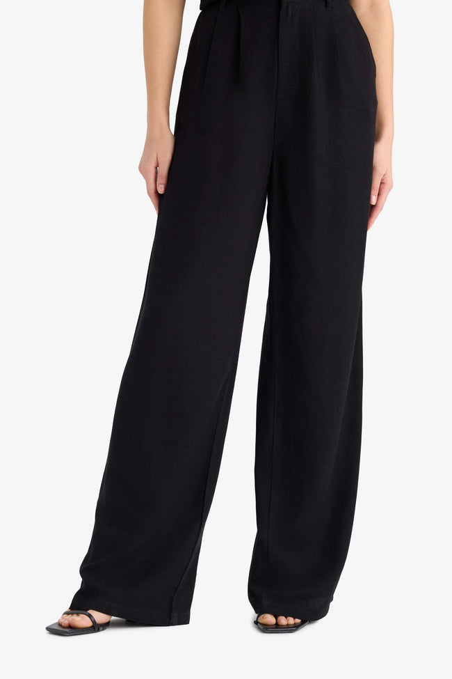 Normal Waist Standard Size Wide Leg Linen Blended Palazzo Pants With Wide Leg Zipper Main Image