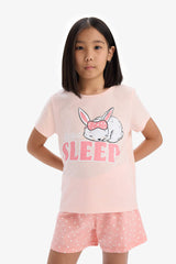 Girls Children Pajama Set Printed Short Sleeve Top Flexible Clear Short Shorts
